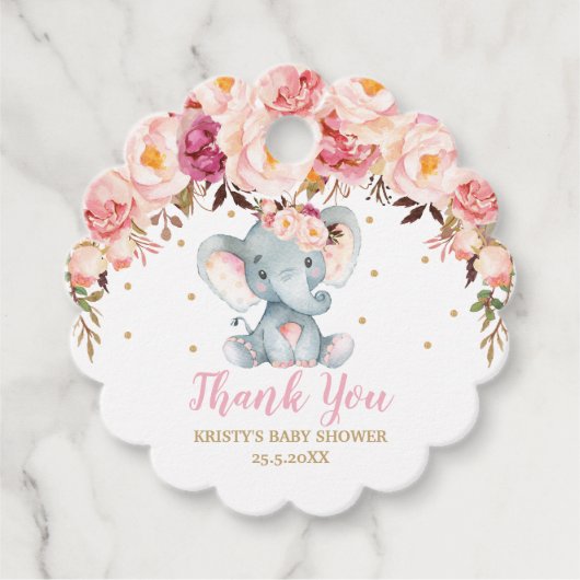 Blush Pink Floral Elephant Baby shower Birthday Bedankjes Labels (Voorkant)