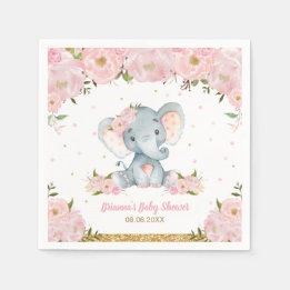 Blush Pink Floral Elephant Baby shower Birthday N Servet