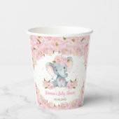 Blush Pink Floral Elephant Baby shower Birthday Papieren Bekers (Achterkant)