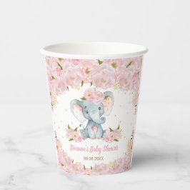 Blush Pink Floral Elephant Baby shower Birthday Papieren Bekers