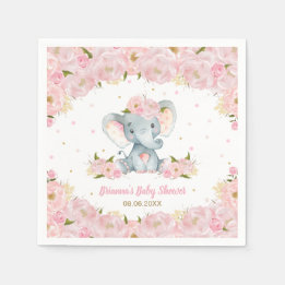 Blush Pink Floral Elephant Baby shower Birthday Servet