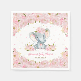 Blush Pink Floral Elephant Baby shower Birthday Servet