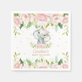 Blush Pink Floral Elephant Baby shower Birthday Servet