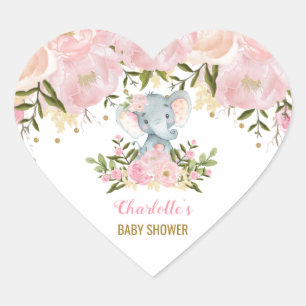 Blush Pink Floral Elephant Baby shower Party Favor Hart Sticker