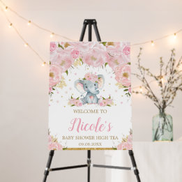 Blush Pink Floral Elephant Baby shower Welkom