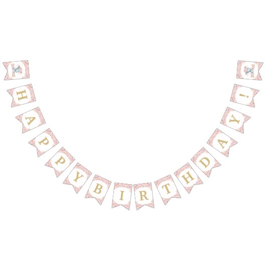 Blush Pink Floral Elephant Birthday Baby shower Vlaggetjes (Alle)