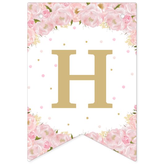 Blush Pink Floral Elephant Birthday Baby shower Vlaggetjes (Tweede vlag)