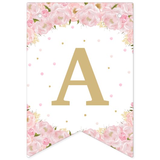 Blush Pink Floral Elephant Birthday Baby shower Vlaggetjes (Derde vlag)
