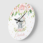 Blush Pink Floral Elephant Girl Nursery Grote Klok (Hoek)
