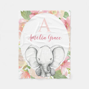 Blush Pink Floral Elephant Speciaal Meisje Fleece Deken
