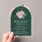 Blush Pink Floral Emerald Green Bridal Shower Acryl Uitnodigingen (Insitu (Draagbaar))