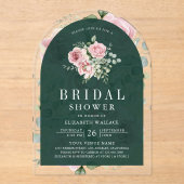 Blush Pink Floral Emerald Green Bridal Shower Acryl Uitnodigingen (Voorkant)