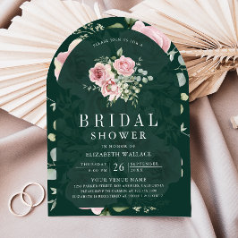 Blush Pink Floral Emerald Green Bridal Shower Kaart