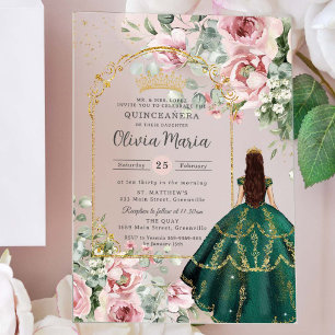 Blush Pink Floral Emerald Quinceañera Sweet 16 15 Acryl Uitnodigingen