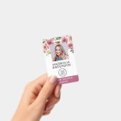 Blush Pink Floral Employee Photo Logo Barcode Badge (Handheld)