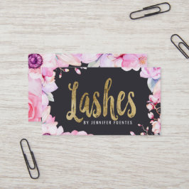 Blush Pink Floral en Black Gold Lashes Visitekaartje