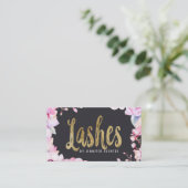 Blush Pink Floral en Black Gold Lashes Visitekaartje (Staand voorkant)