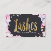 Blush Pink Floral en Black Gold Lashes Visitekaartje (Voorkant)