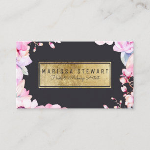 Blush Pink Floral en Black Gold Visitekaartje