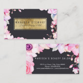 Blush Pink Floral en Black Gold Visitekaartje (Voorkant / Achterkant)