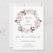 Blush Pink Floral en kalligrafie | WATERVERF Save The Date (Voorkant)