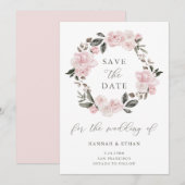 Blush Pink Floral en kalligrafie | WATERVERF Save The Date (Voorkant / Achterkant)