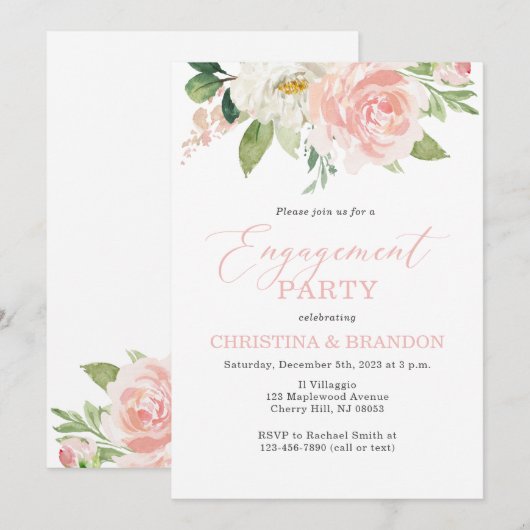Blush Pink Floral Engagement Party Kaart (Voorkant / Achterkant)