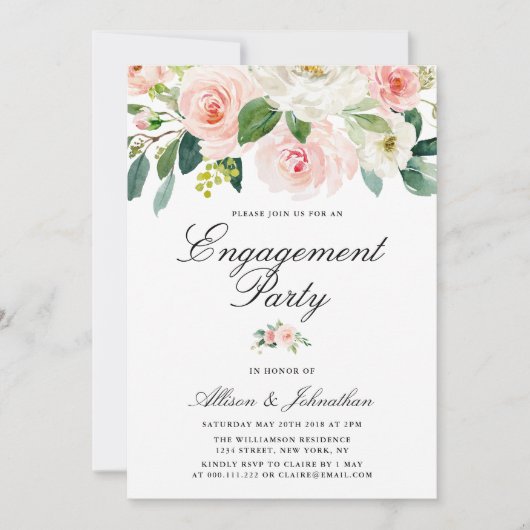 blush pink floral Engagement party uitnodiging (Voorkant)