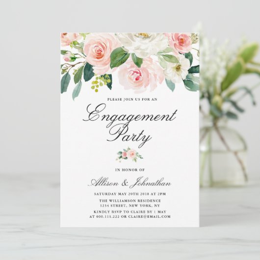 blush pink floral Engagement party uitnodiging (Staand voorkant)