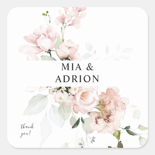 Blush Pink Floral & Eucalyptus Bedankt 2 Vierkante Sticker (Voorkant)
