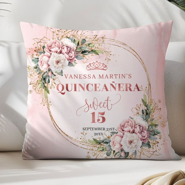 Blush Pink Floral Eucalyptus Best Gift Sweet 15th Kussen (Blush Pink Floral Eucalyptus Best Gift Sweet 15 Pillow)