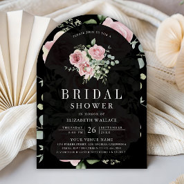 Blush Pink Floral Eucalyptus Black Bridal Shower Kaart