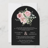 Blush Pink Floral Eucalyptus Black QR Code Wedding Kaart (Voorkant)