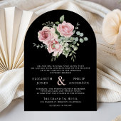 Blush Pink Floral Eucalyptus Black QR Code Wedding Kaart