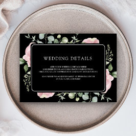 Blush Pink Floral Eucalyptus Black Wedding Details Informatiekaartje