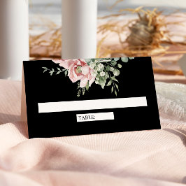 Blush Pink Floral Eucalyptus Black Wedding Plaatskaartje