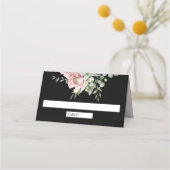 Blush Pink Floral Eucalyptus Black Wedding Plaatskaartje (Voorkant)