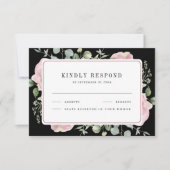 Blush Pink Floral Eucalyptus Black Wedding RSVP Kaartje (Voorkant)