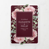 Blush Pink Floral Eucalyptus Burgundy Wedding Drieluik Uitnodiging (Cover)