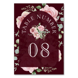 Blush Pink Floral Eucalyptus Burgundy Wedding Kaart