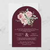 Blush Pink Floral Eucalyptus Burgundy Wedding Kaart (Voorkant)