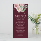 Blush Pink Floral Eucalyptus Burgundy Wedding Menu (Staand voorkant)