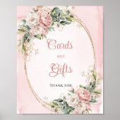 Blush Pink Floral Eucalyptus Cards and Gifts Table Poster (Voorkant)