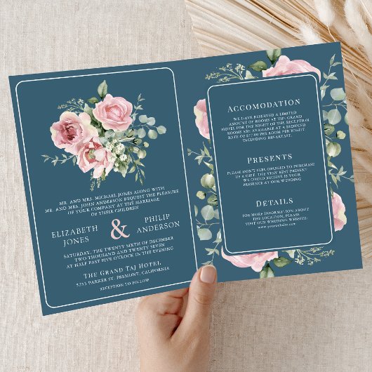 Blush Pink Floral Eucalyptus Dusty Blue Wedding