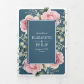 Blush Pink Floral Eucalyptus Dusty Blue Wedding Drieluik Uitnodiging (Cover)
