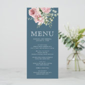 Blush Pink Floral Eucalyptus Dusty Blue Wedding Menu (Staand voorkant)