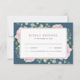 Blush Pink Floral Eucalyptus Dusty Blue Wedding RSVP Kaartje