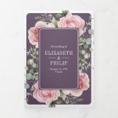 Blush Pink Floral Eucalyptus Dusty Purple Wedding Drieluik Uitnodiging (Cover)
