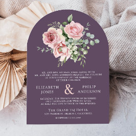 Blush Pink Floral Eucalyptus Dusty Purple Wedding Kaart