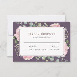Blush Pink Floral Eucalyptus Dusty Purple Wedding RSVP Kaartje